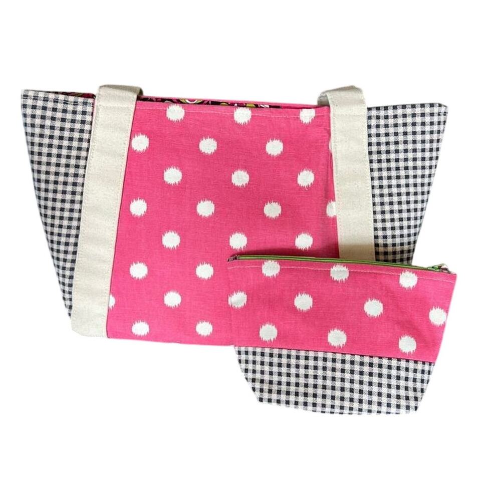 Handmade Tote & Matching Small Accessories Bag. Pink & Black